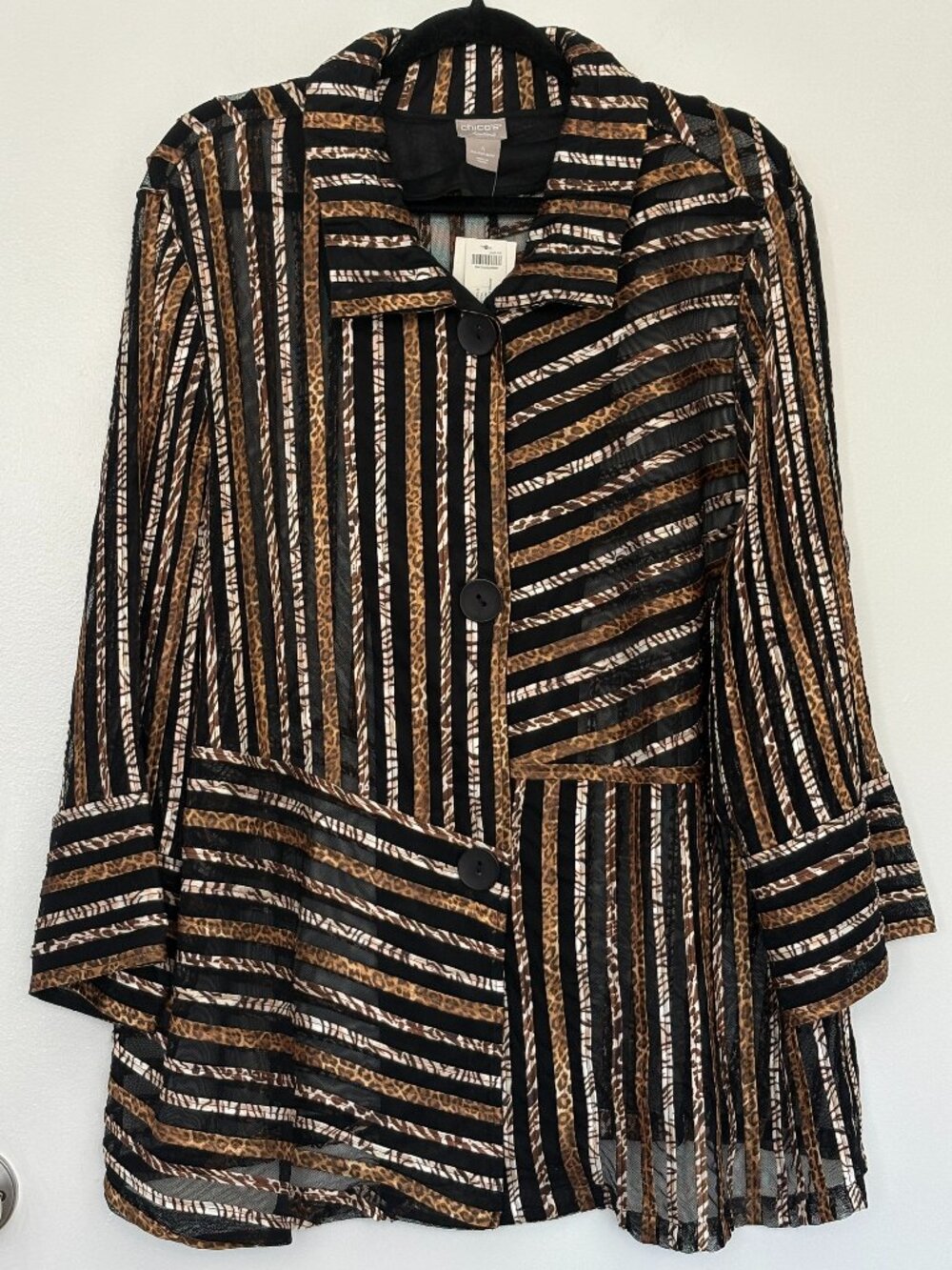 Chico’s Travelers Animal Print Sheer Mesh Shirt Jacket NWT Size 4 ArtsyChico’s W